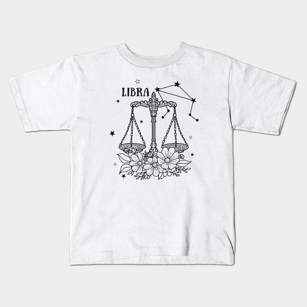 Zodiac Garden Floral Design: Libra Kids T-Shirt by The Cosmic Pharmacist